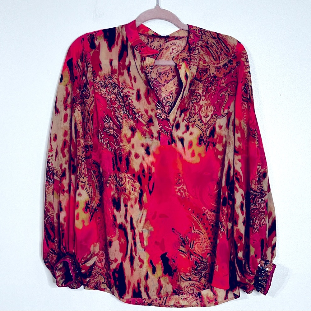 By Eva Multicolored Sheer Sequin Embellished Top